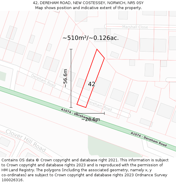 42, DEREHAM ROAD, NEW COSTESSEY, NORWICH, NR5 0SY: Plot and title map