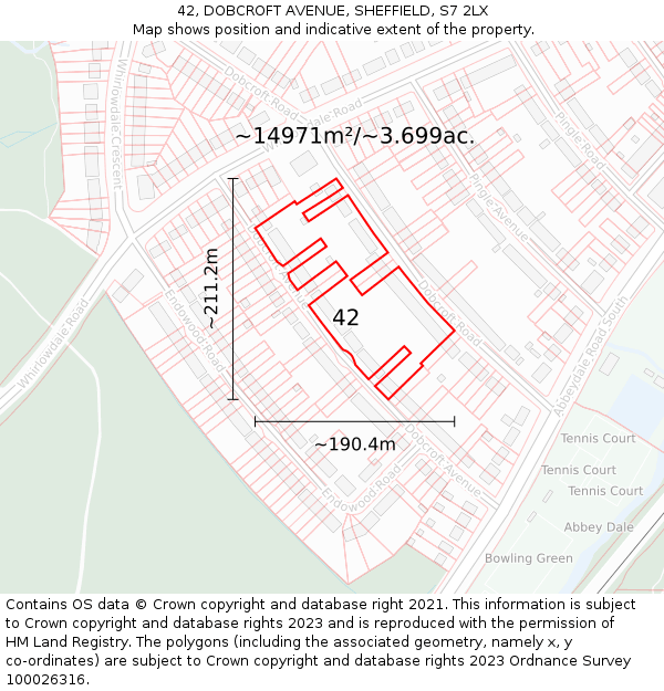 42, DOBCROFT AVENUE, SHEFFIELD, S7 2LX: Plot and title map