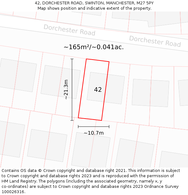 42, DORCHESTER ROAD, SWINTON, MANCHESTER, M27 5PY: Plot and title map