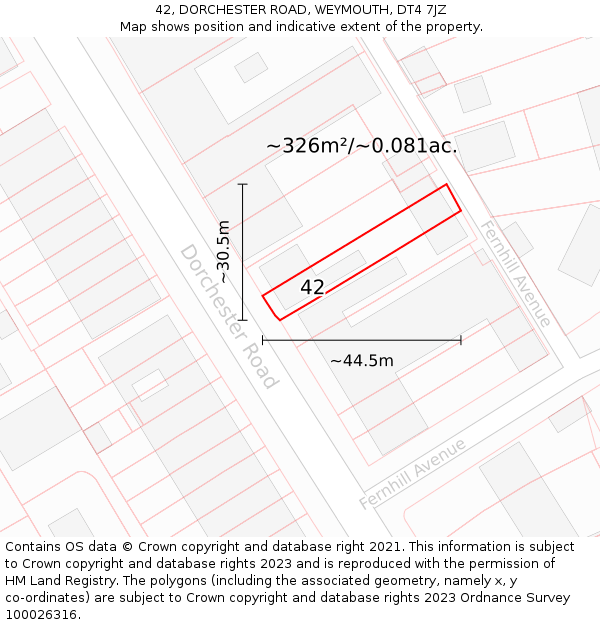 42, DORCHESTER ROAD, WEYMOUTH, DT4 7JZ: Plot and title map