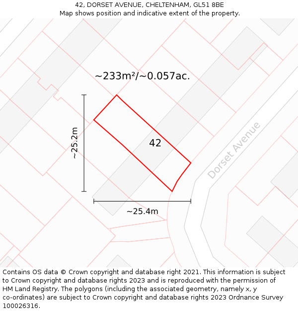 42, DORSET AVENUE, CHELTENHAM, GL51 8BE: Plot and title map