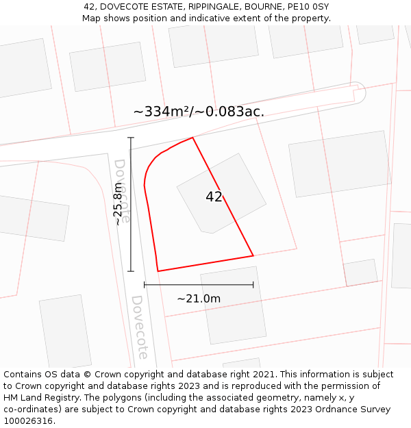 42, DOVECOTE ESTATE, RIPPINGALE, BOURNE, PE10 0SY: Plot and title map