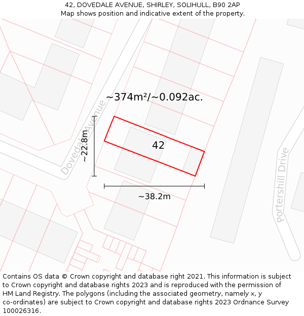 42, DOVEDALE AVENUE, SHIRLEY, SOLIHULL, B90 2AP: Plot and title map