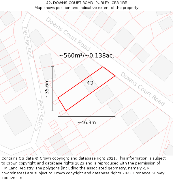 42, DOWNS COURT ROAD, PURLEY, CR8 1BB: Plot and title map