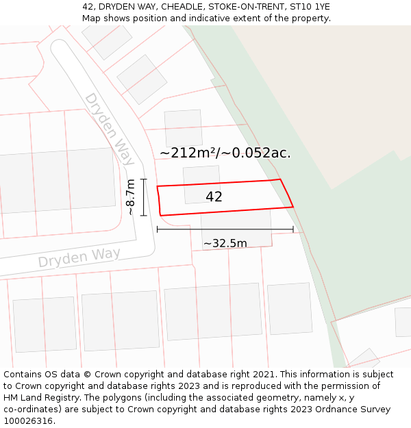 42, DRYDEN WAY, CHEADLE, STOKE-ON-TRENT, ST10 1YE: Plot and title map