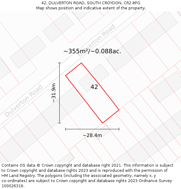 42, DULVERTON ROAD, SOUTH CROYDON, CR2 8PG: Plot and title map