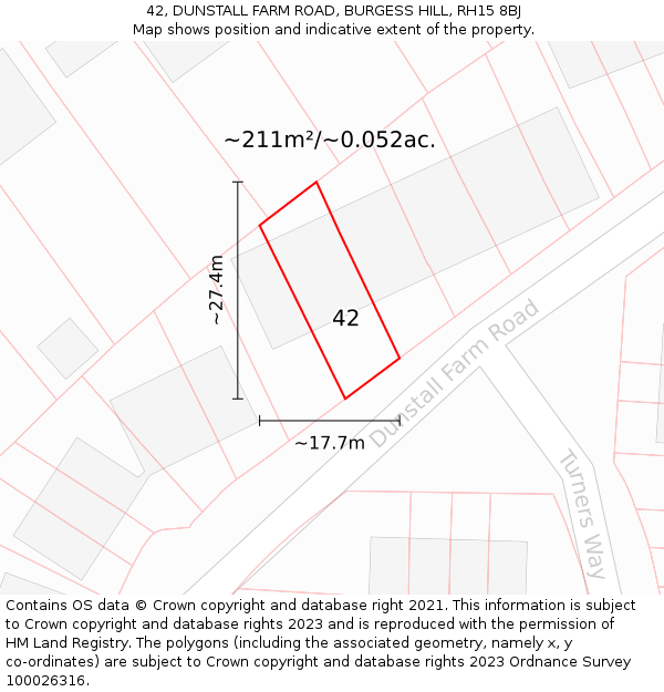 42, DUNSTALL FARM ROAD, BURGESS HILL, RH15 8BJ: Plot and title map