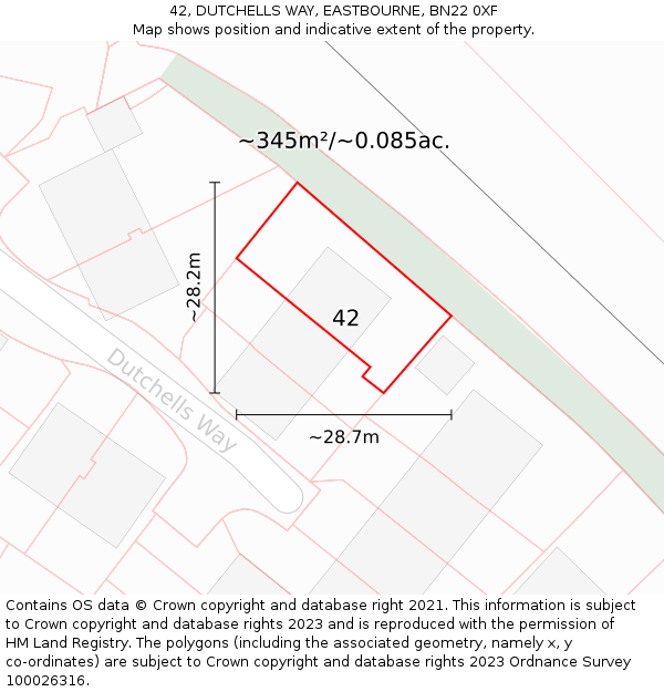 42, DUTCHELLS WAY, EASTBOURNE, BN22 0XF: Plot and title map