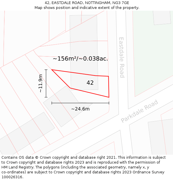 42, EASTDALE ROAD, NOTTINGHAM, NG3 7GE: Plot and title map