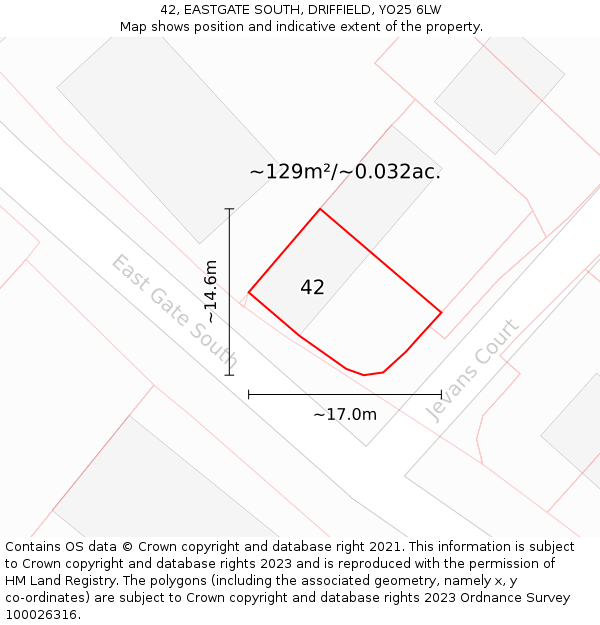 42, EASTGATE SOUTH, DRIFFIELD, YO25 6LW: Plot and title map