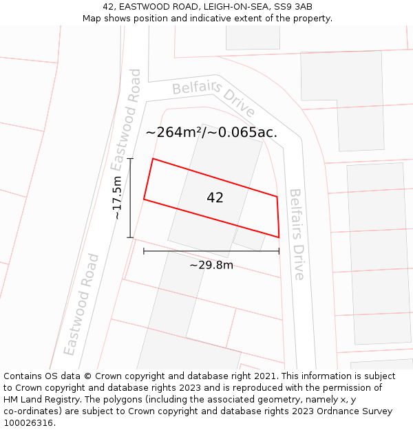 42, EASTWOOD ROAD, LEIGH-ON-SEA, SS9 3AB: Plot and title map