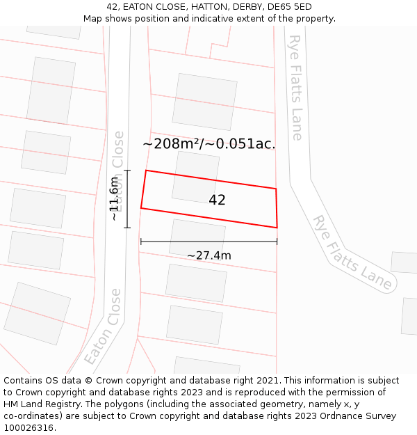 42, EATON CLOSE, HATTON, DERBY, DE65 5ED: Plot and title map