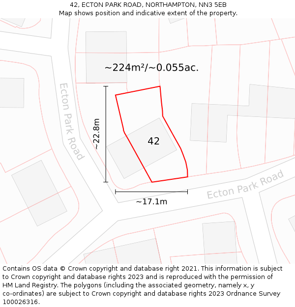 42, ECTON PARK ROAD, NORTHAMPTON, NN3 5EB: Plot and title map