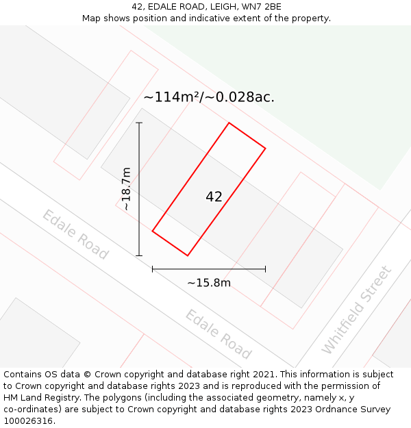 42, EDALE ROAD, LEIGH, WN7 2BE: Plot and title map