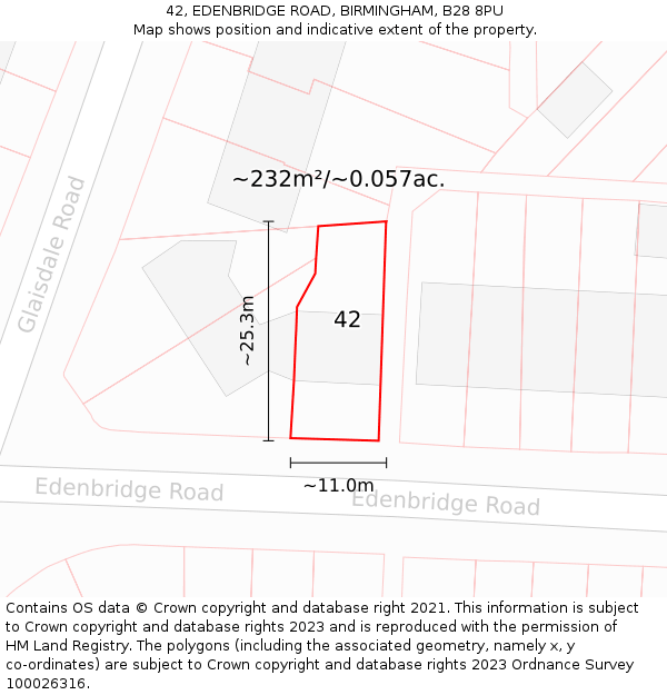 42, EDENBRIDGE ROAD, BIRMINGHAM, B28 8PU: Plot and title map