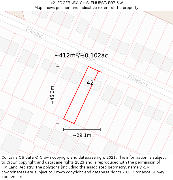 42, EDGEBURY, CHISLEHURST, BR7 6JW: Plot and title map