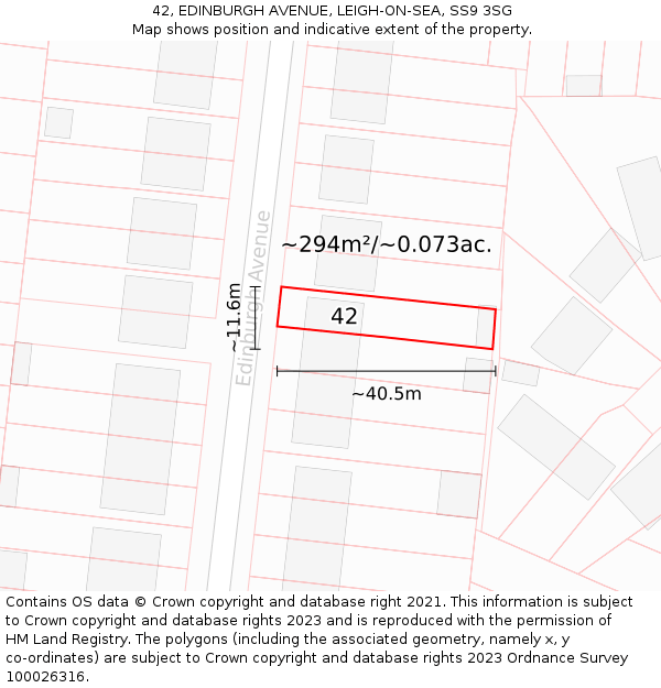 42, EDINBURGH AVENUE, LEIGH-ON-SEA, SS9 3SG: Plot and title map