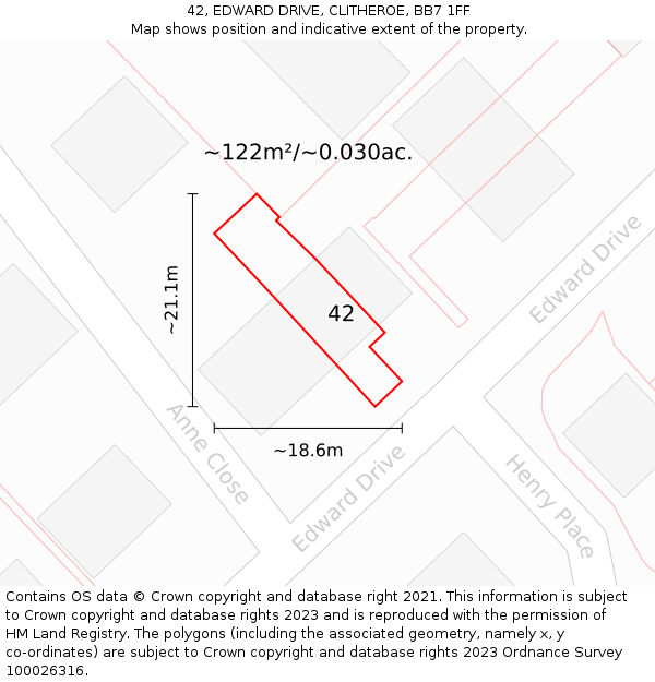 42, EDWARD DRIVE, CLITHEROE, BB7 1FF: Plot and title map