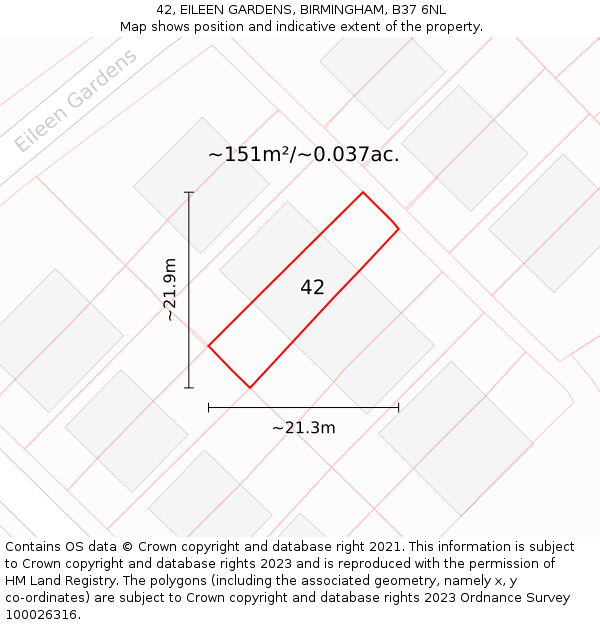 42, EILEEN GARDENS, BIRMINGHAM, B37 6NL: Plot and title map