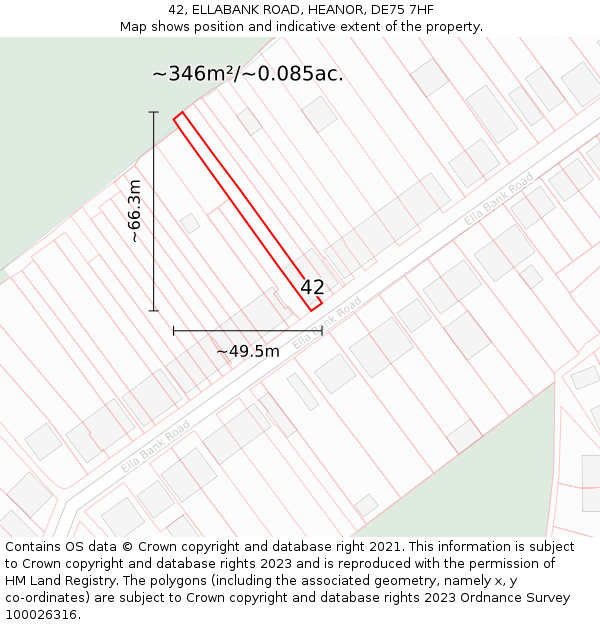 42, ELLABANK ROAD, HEANOR, DE75 7HF: Plot and title map