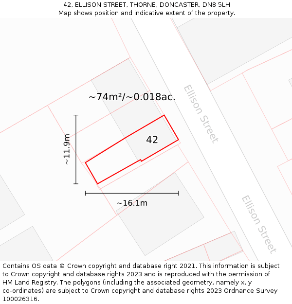 42, ELLISON STREET, THORNE, DONCASTER, DN8 5LH: Plot and title map