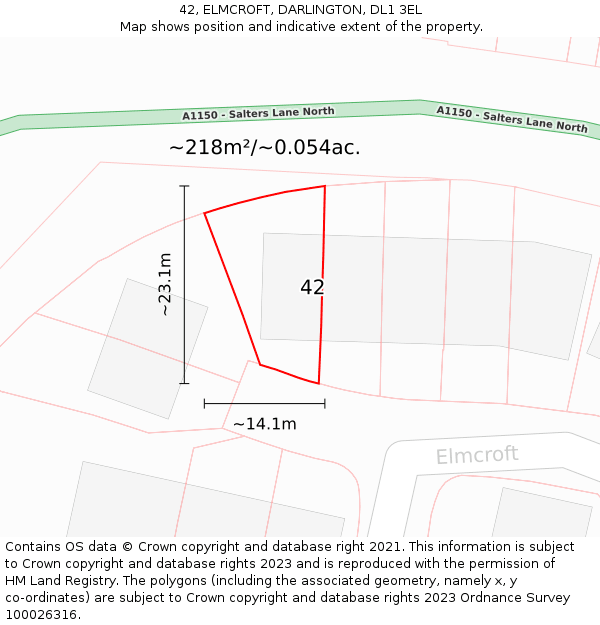 42, ELMCROFT, DARLINGTON, DL1 3EL: Plot and title map