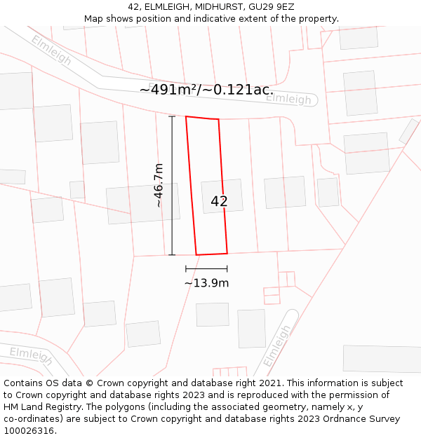 42, ELMLEIGH, MIDHURST, GU29 9EZ: Plot and title map