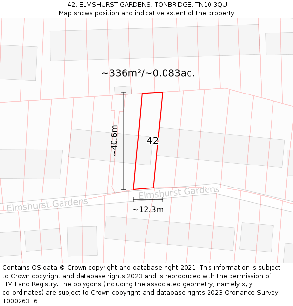 42, ELMSHURST GARDENS, TONBRIDGE, TN10 3QU: Plot and title map