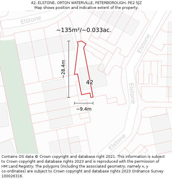 42, ELSTONE, ORTON WATERVILLE, PETERBOROUGH, PE2 5JZ: Plot and title map