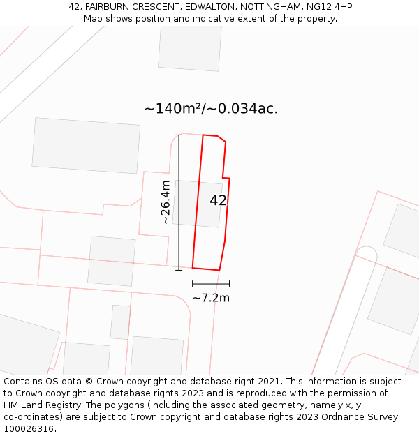 42, FAIRBURN CRESCENT, EDWALTON, NOTTINGHAM, NG12 4HP: Plot and title map