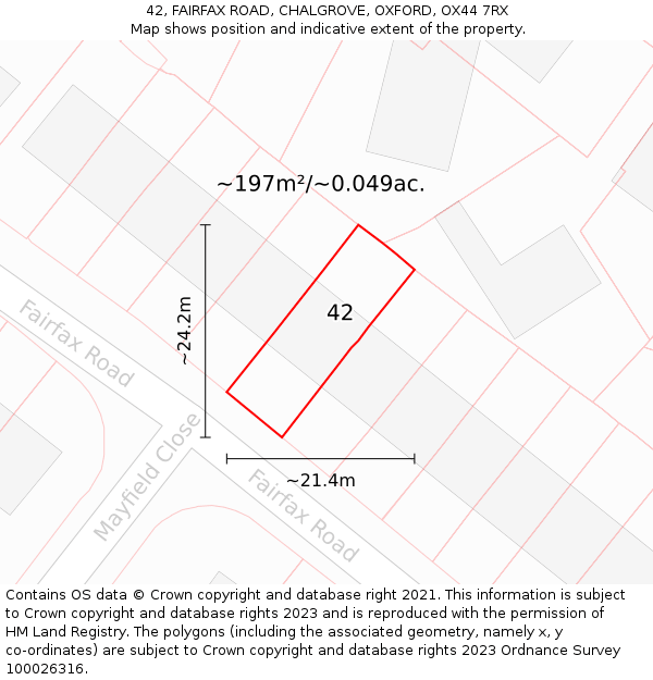 42, FAIRFAX ROAD, CHALGROVE, OXFORD, OX44 7RX: Plot and title map