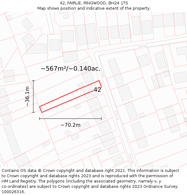 42, FAIRLIE, RINGWOOD, BH24 1TS: Plot and title map