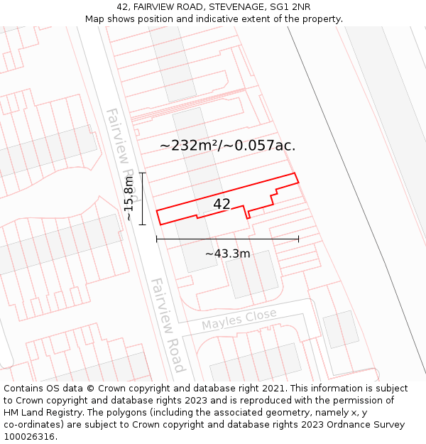 42, FAIRVIEW ROAD, STEVENAGE, SG1 2NR: Plot and title map