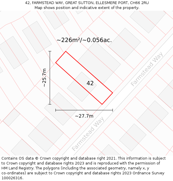 42, FARMSTEAD WAY, GREAT SUTTON, ELLESMERE PORT, CH66 2RU: Plot and title map