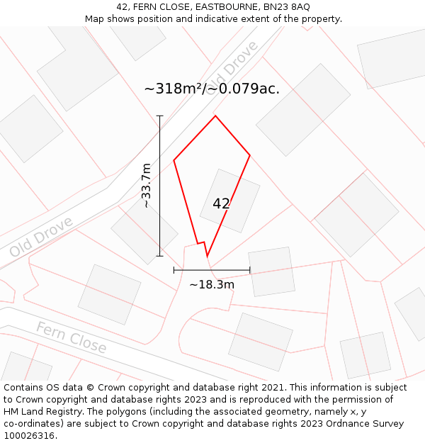 42, FERN CLOSE, EASTBOURNE, BN23 8AQ: Plot and title map