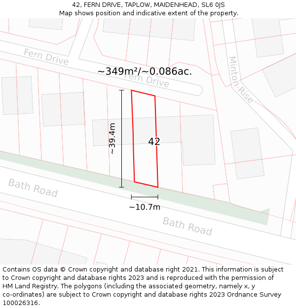 42, FERN DRIVE, TAPLOW, MAIDENHEAD, SL6 0JS: Plot and title map