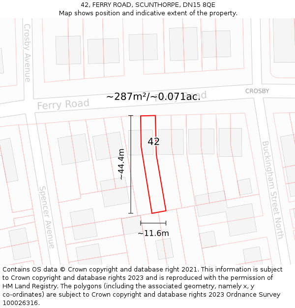 42, FERRY ROAD, SCUNTHORPE, DN15 8QE: Plot and title map