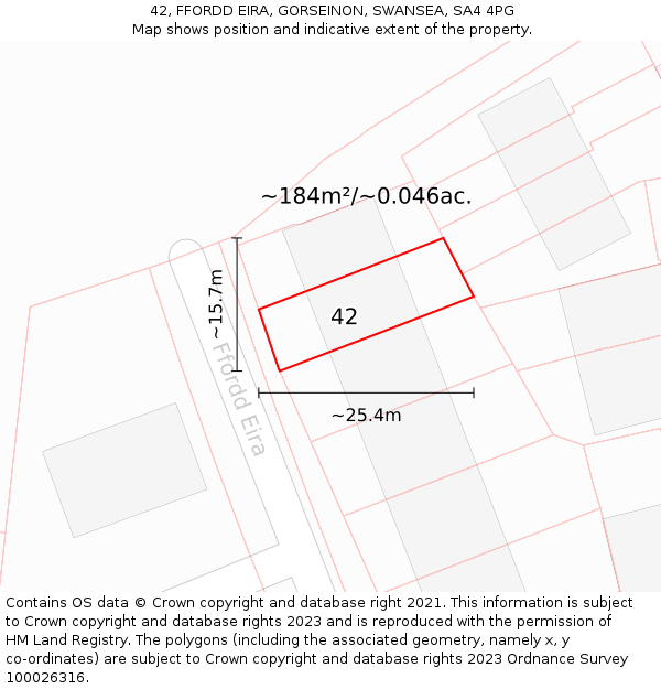 42, FFORDD EIRA, GORSEINON, SWANSEA, SA4 4PG: Plot and title map