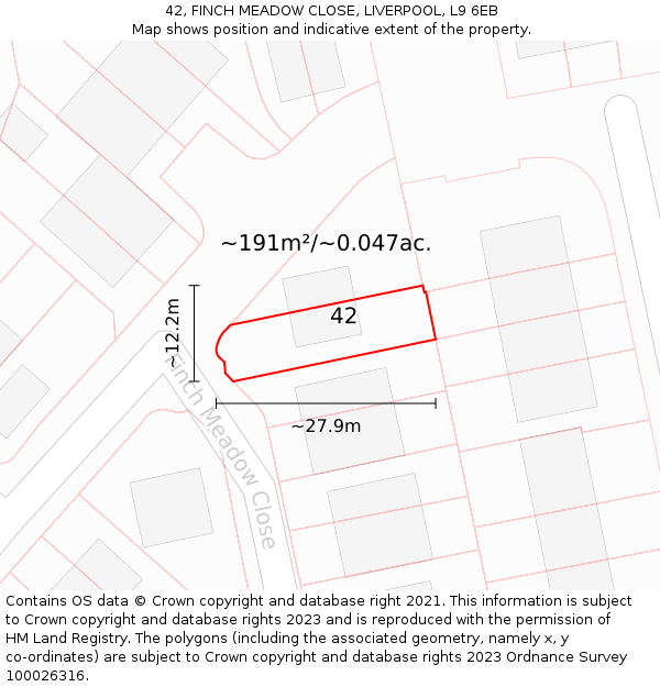 42, FINCH MEADOW CLOSE, LIVERPOOL, L9 6EB: Plot and title map