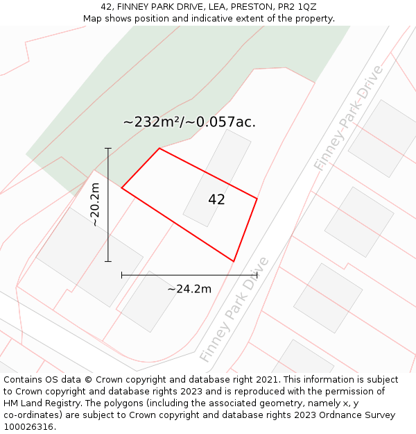 42, FINNEY PARK DRIVE, LEA, PRESTON, PR2 1QZ: Plot and title map