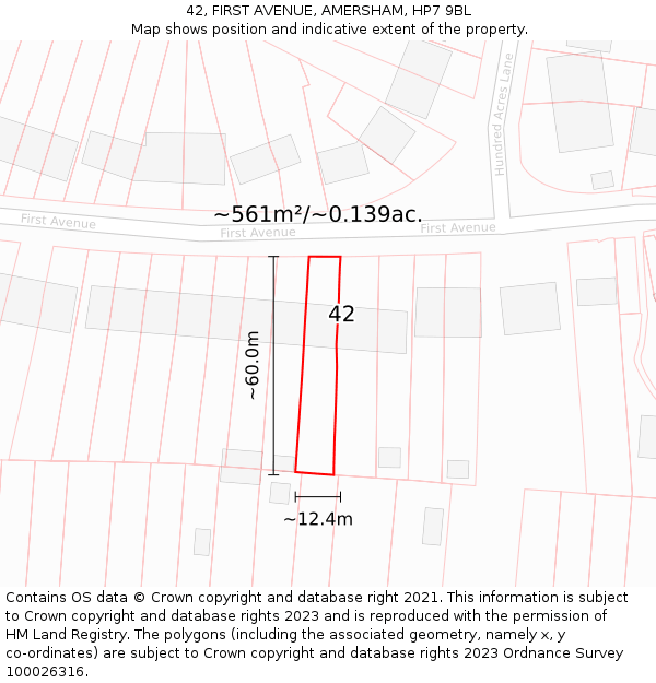 42, FIRST AVENUE, AMERSHAM, HP7 9BL: Plot and title map