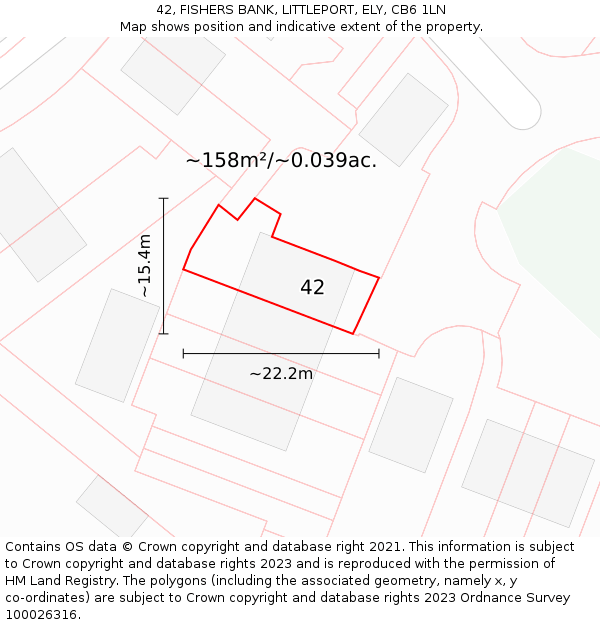 42, FISHERS BANK, LITTLEPORT, ELY, CB6 1LN: Plot and title map