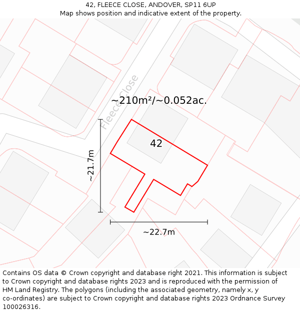 42, FLEECE CLOSE, ANDOVER, SP11 6UP: Plot and title map