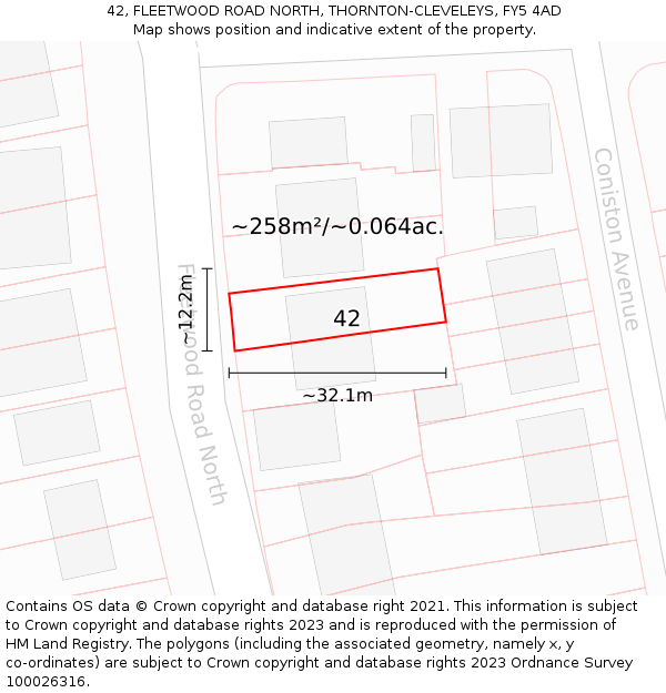 42, FLEETWOOD ROAD NORTH, THORNTON-CLEVELEYS, FY5 4AD: Plot and title map