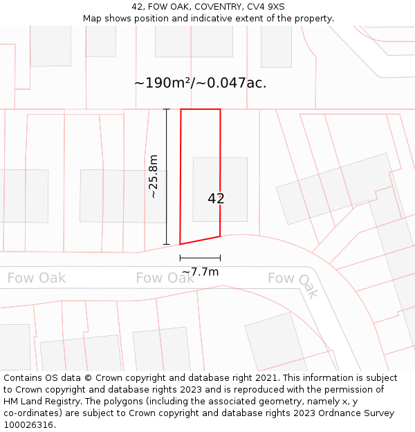 42, FOW OAK, COVENTRY, CV4 9XS: Plot and title map