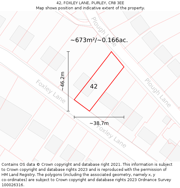 42, FOXLEY LANE, PURLEY, CR8 3EE: Plot and title map