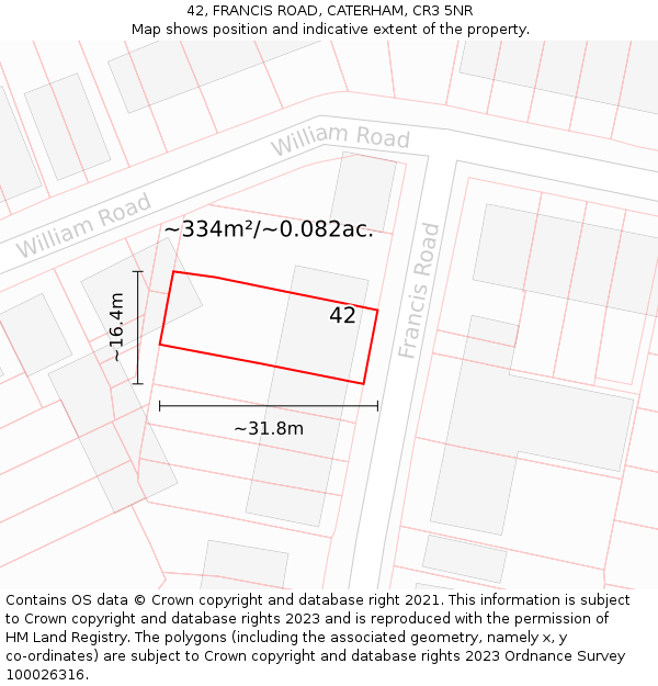 42, FRANCIS ROAD, CATERHAM, CR3 5NR: Plot and title map