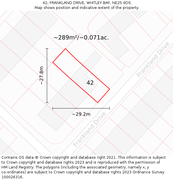 42, FRANKLAND DRIVE, WHITLEY BAY, NE25 9DS: Plot and title map