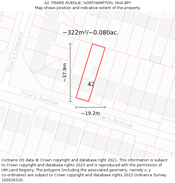 42, FRIARS AVENUE, NORTHAMPTON, NN4 8PY: Plot and title map