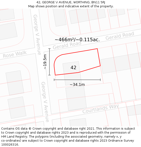 42, GEORGE V AVENUE, WORTHING, BN11 5RJ: Plot and title map